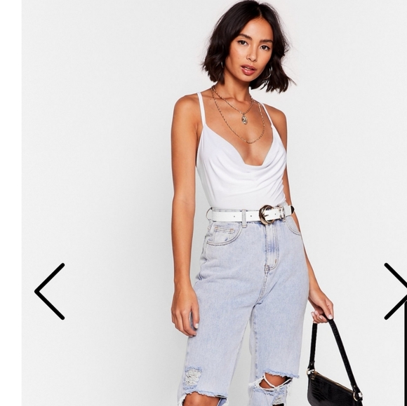 SOLD Nasty Gal Criss Cross Slinky Cowl Bodysuit - Picture 1 of 5